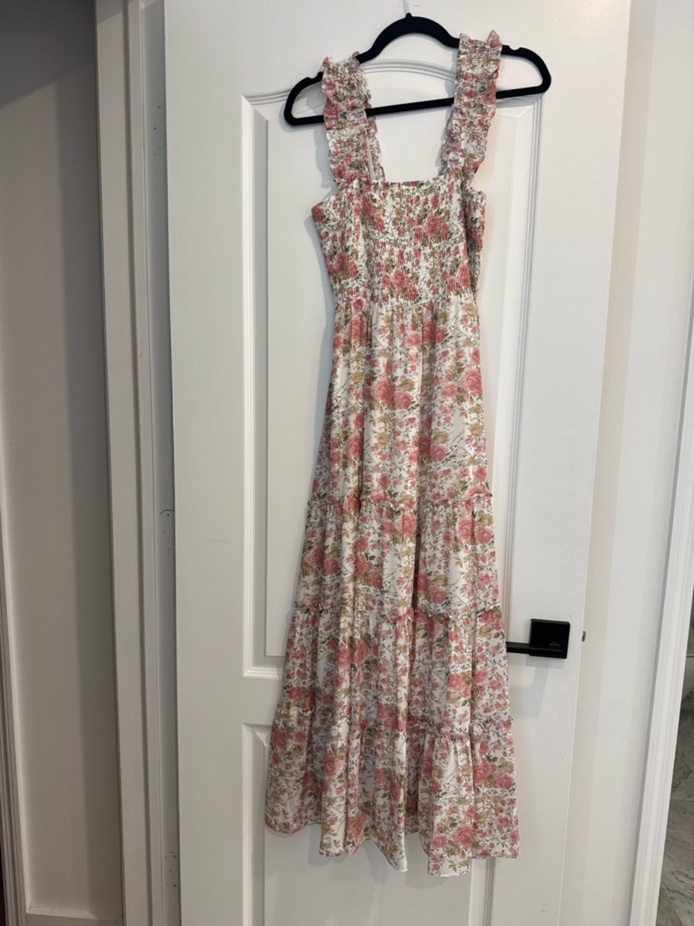 Lucy Paris White Floral Maxi Dress with Pink & Green Print